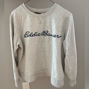 Eddie Bauer Gray Women's Crewneck with Navy Logo
